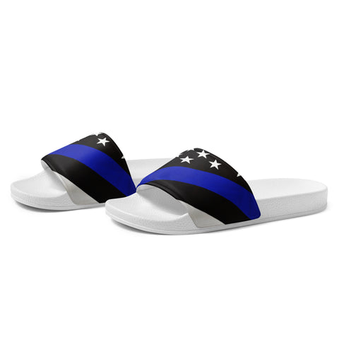Step Into Style with these Men's Thin Blue Line Flag Printed Slides Style-1