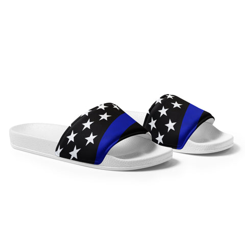 Step Into Style with these Men's Thin Blue Line Flag Printed Slides Style-1