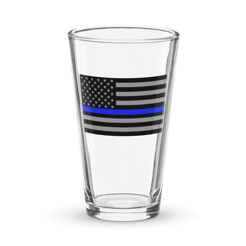 Thin Blue Line Flag Printed Shaker Pint Glass - Patriotic Drinkware