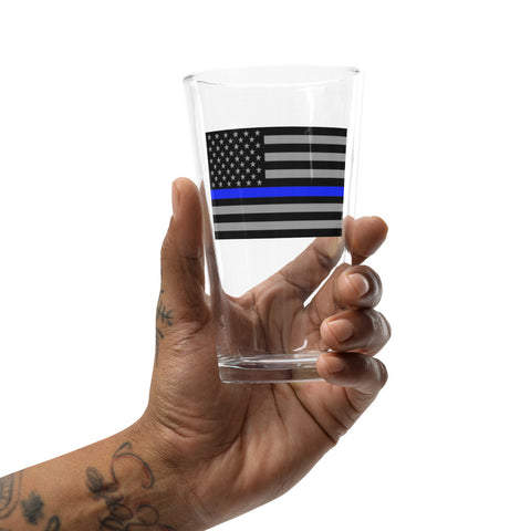 Thin Blue Line Flag Printed Shaker Pint Glass - Patriotic Drinkware