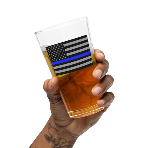 Thin Blue Line Flag Printed Shaker Pint Glass - Patriotic Drinkware