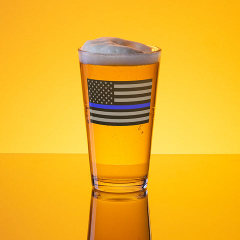 Thin Blue Line Flag Printed Shaker Pint Glass - Patriotic Drinkware