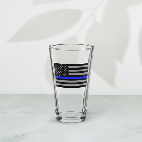 Thin Blue Line Flag Printed Shaker Pint Glass - Patriotic Drinkware