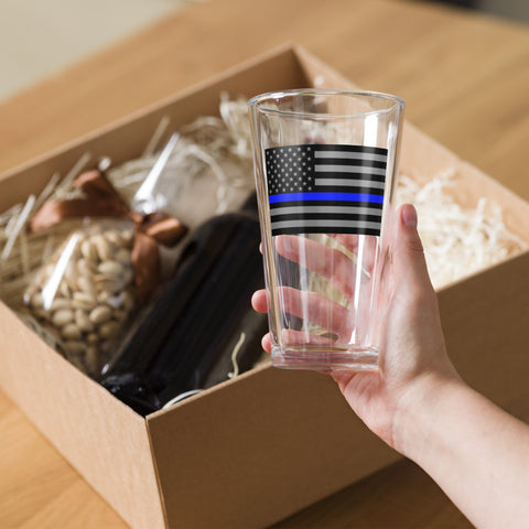 Thin Blue Line Flag Printed Shaker Pint Glass - Patriotic Drinkware