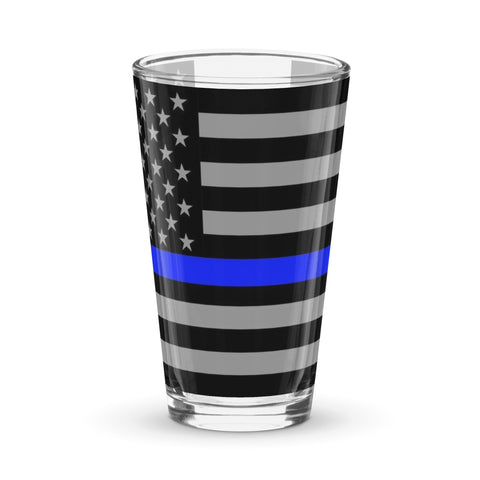 Thin Blue Line Flag Wrapped Shaker Pint Glass - Patriotic Drinkware