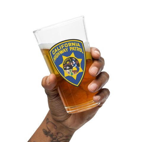 Elevate Your Patio Experience with the California Highway Patrol Patch Pint Shaker Glass