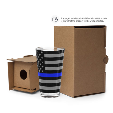 Thin Blue Line Flag Wrapped Shaker Pint Glass - Patriotic Drinkware