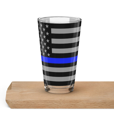 Thin Blue Line Flag Wrapped Shaker Pint Glass - Patriotic Drinkware