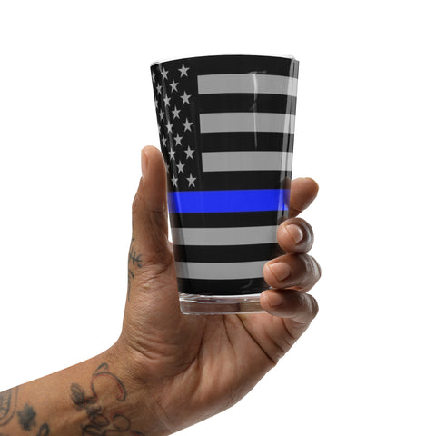 Thin Blue Line Flag Wrapped Shaker Pint Glass - Patriotic Drinkware