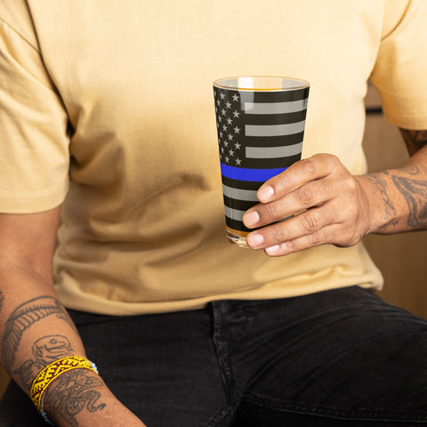 Thin Blue Line Flag Wrapped Shaker Pint Glass - Patriotic Drinkware