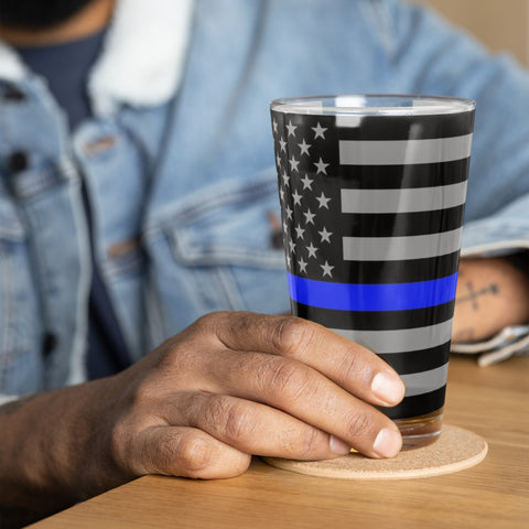 Thin Blue Line Flag Wrapped Shaker Pint Glass - Patriotic Drinkware