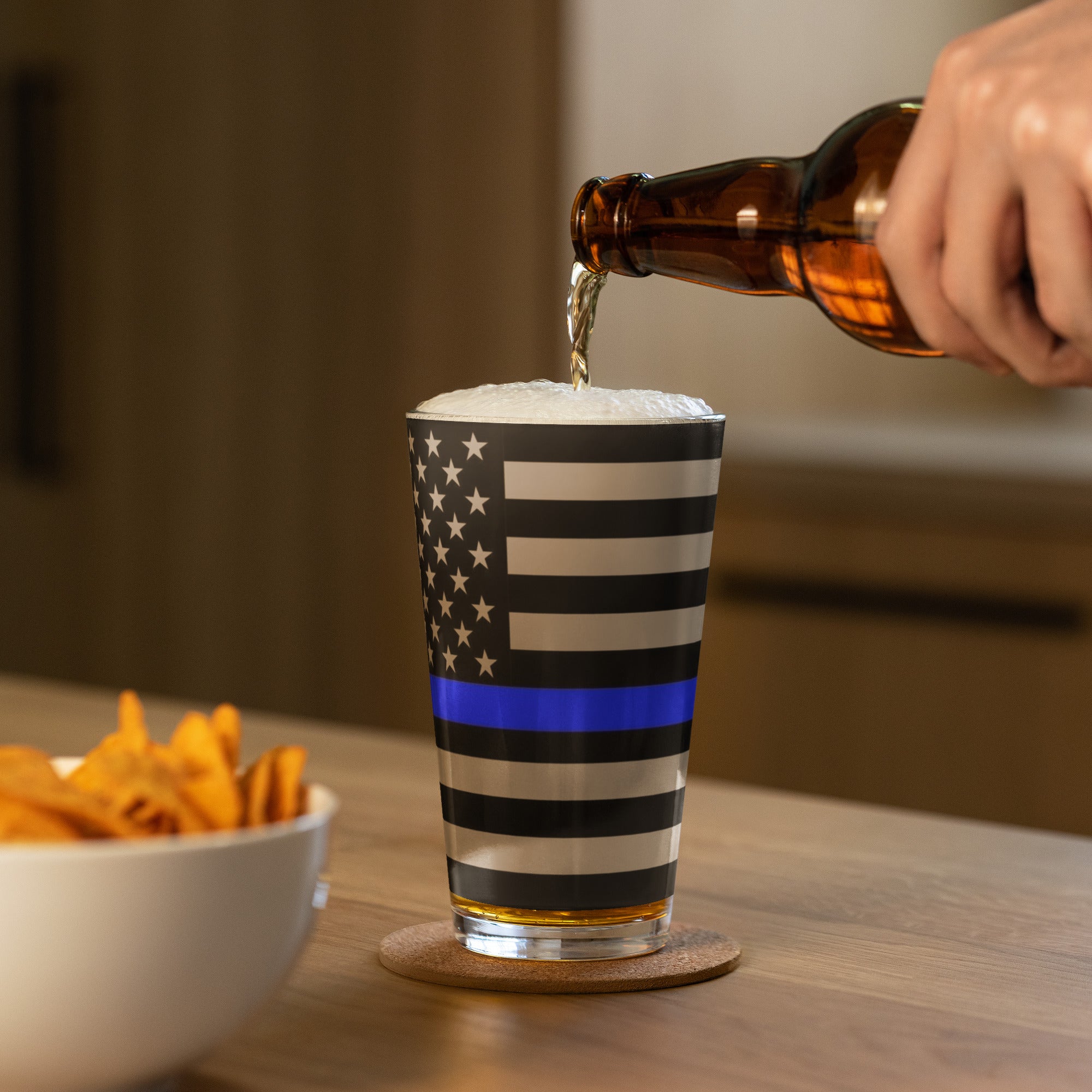 Thin Blue Line Flag Wrapped Shaker Pint Glass - Patriotic Drinkware