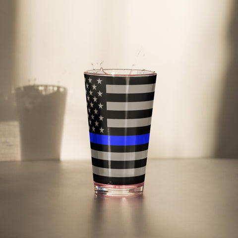 Thin Blue Line Flag Wrapped Shaker Pint Glass - Patriotic Drinkware