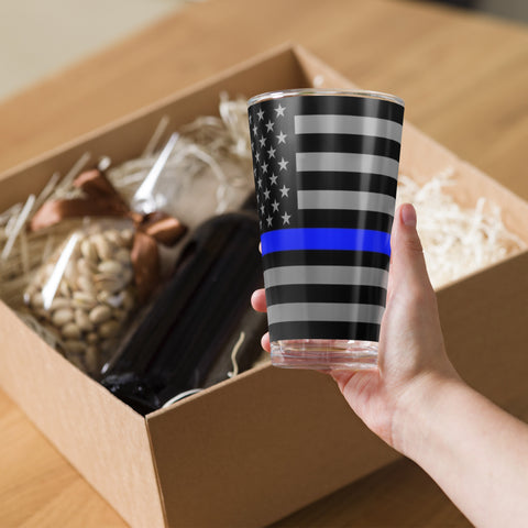 Thin Blue Line Flag Wrapped Shaker Pint Glass - Patriotic Drinkware