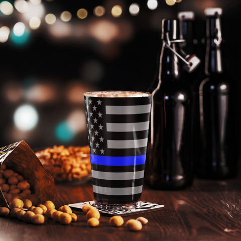 Thin Blue Line Flag Wrapped Shaker Pint Glass - Patriotic Drinkware