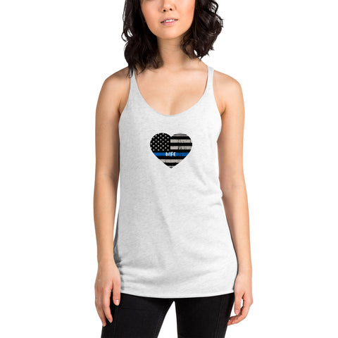 Thin Blue Line Heart with "WIFE" Women's Racerback Tank