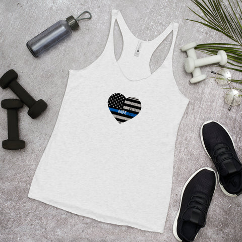 Thin Blue Line Heart with "WIFE" Women's Racerback Tank