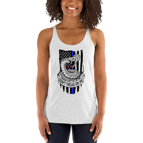 Bold Freedom & Style: Women's Racerback Tank with Thin Blue Line & Gadsden Flag