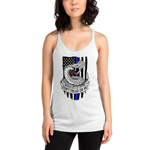 Bold Freedom & Style: Women's Racerback Tank with Thin Blue Line & Gadsden Flag