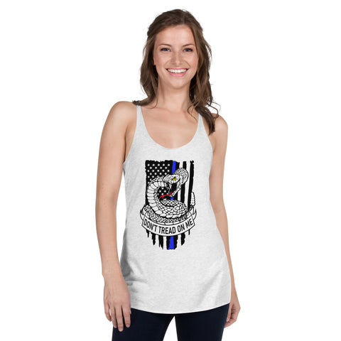 Bold Freedom & Style: Women's Racerback Tank with Thin Blue Line & Gadsden Flag