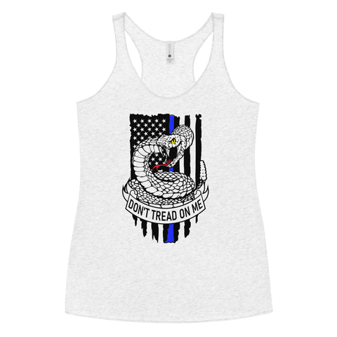 Bold Freedom & Style: Women's Racerback Tank with Thin Blue Line & Gadsden Flag