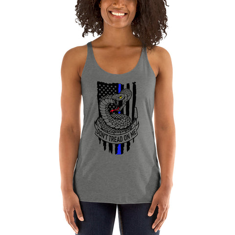 Bold Freedom & Style: Women's Racerback Tank with Thin Blue Line & Gadsden Flag