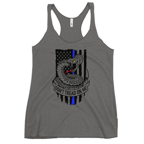 Bold Freedom & Style: Women's Racerback Tank with Thin Blue Line & Gadsden Flag