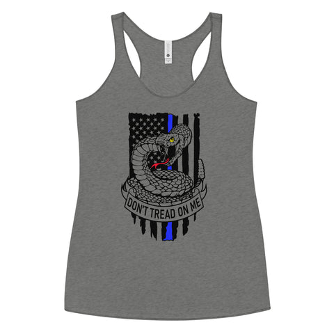 Bold Freedom & Style: Women's Racerback Tank with Thin Blue Line & Gadsden Flag