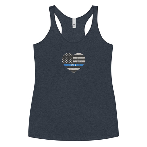 Thin Blue Line Heart with "WIFE" Women's Racerback Tank