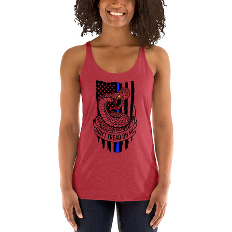 Bold Freedom & Style: Women's Racerback Tank with Thin Blue Line & Gadsden Flag