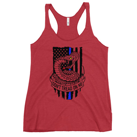 Bold Freedom & Style: Women's Racerback Tank with Thin Blue Line & Gadsden Flag