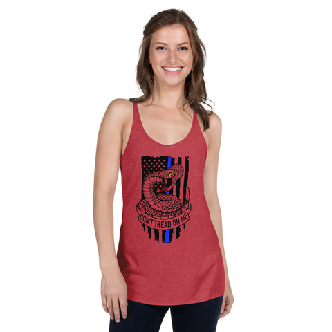 Bold Freedom & Style: Women's Racerback Tank with Thin Blue Line & Gadsden Flag