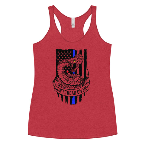 Bold Freedom & Style: Women's Racerback Tank with Thin Blue Line & Gadsden Flag