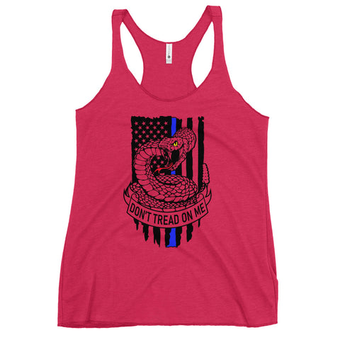 Bold Freedom & Style: Women's Racerback Tank with Thin Blue Line & Gadsden Flag