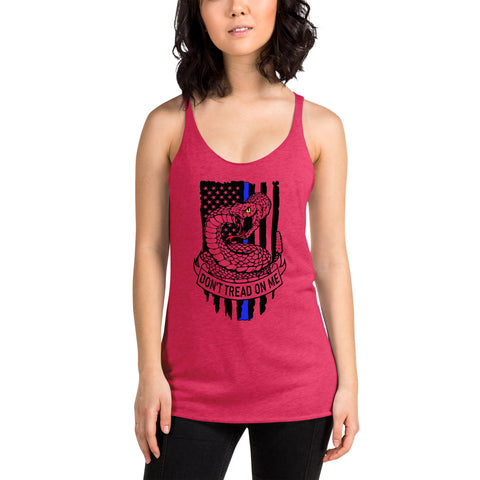 Bold Freedom & Style: Women's Racerback Tank with Thin Blue Line & Gadsden Flag