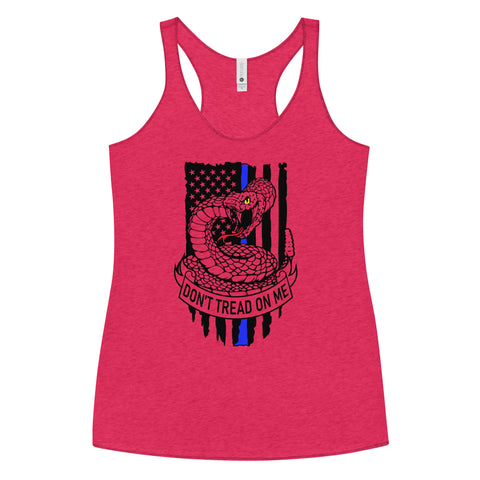 Bold Freedom & Style: Women's Racerback Tank with Thin Blue Line & Gadsden Flag