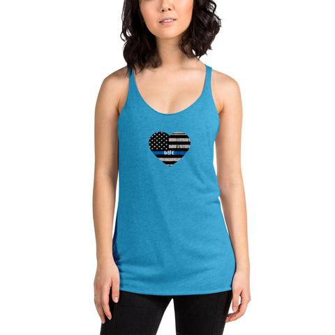 Thin Blue Line Heart with "WIFE" Women's Racerback Tank