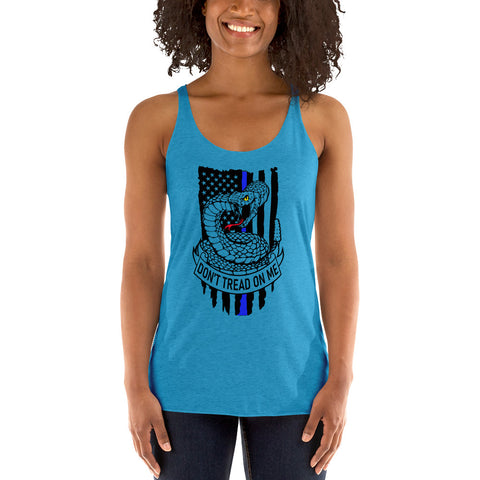 Bold Freedom & Style: Women's Racerback Tank with Thin Blue Line & Gadsden Flag