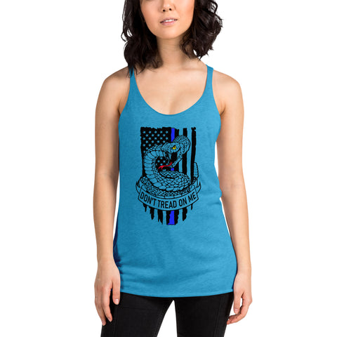 Bold Freedom & Style: Women's Racerback Tank with Thin Blue Line & Gadsden Flag