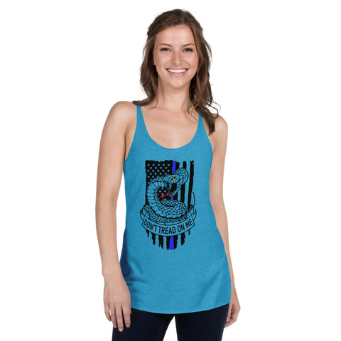 Bold Freedom & Style: Women's Racerback Tank with Thin Blue Line & Gadsden Flag