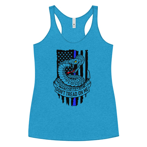 Bold Freedom & Style: Women's Racerback Tank with Thin Blue Line & Gadsden Flag