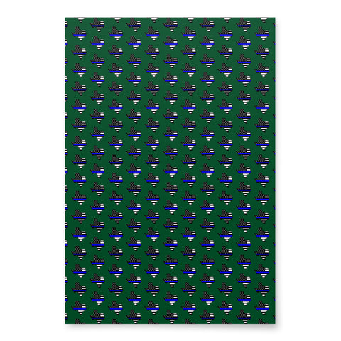 Thin Blue Line Flags in the Shape of Texas Wrapping Paper - Forest Green