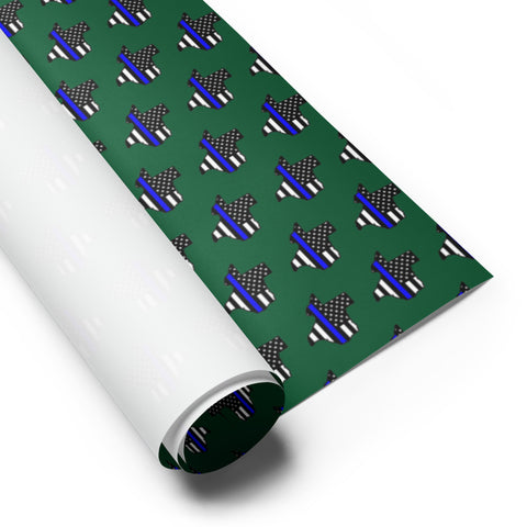 Thin Blue Line Flags in the Shape of Texas Wrapping Paper - Forest Green