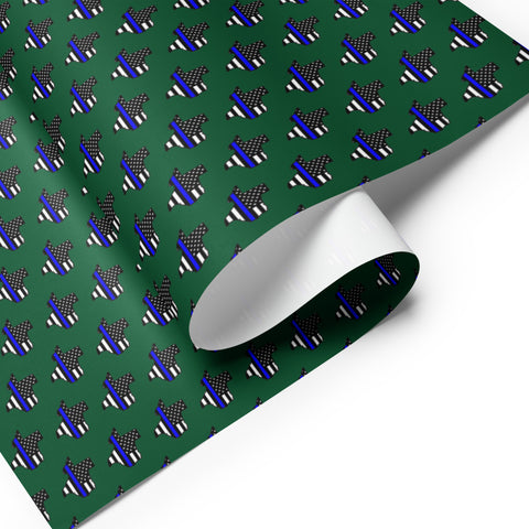 Thin Blue Line Flags in the Shape of Texas Wrapping Paper - Forest Green