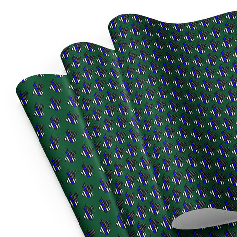 Thin Blue Line Flags in the Shape of Texas Wrapping Paper - Forest Green