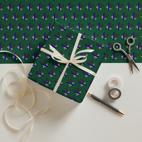 Thin Blue Line Flags in the Shape of Texas Wrapping Paper - Forest Green