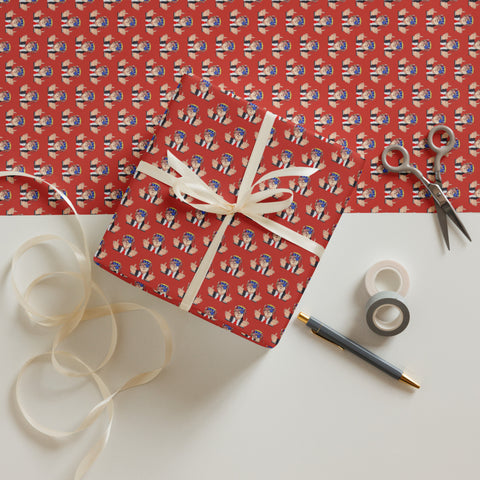 Rebellious Trump Giving the Finger, Red Gift Wrapping Paper