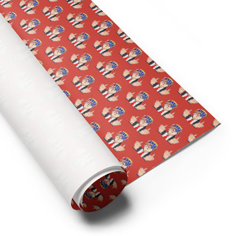 Rebellious Trump Giving the Finger, Red Gift Wrapping Paper