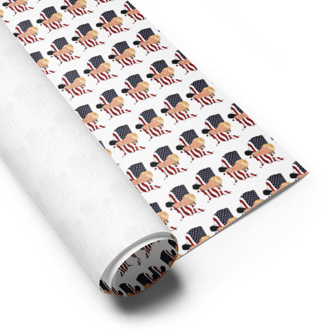 White Gift Wrapping Paper with Trump American Flag Design