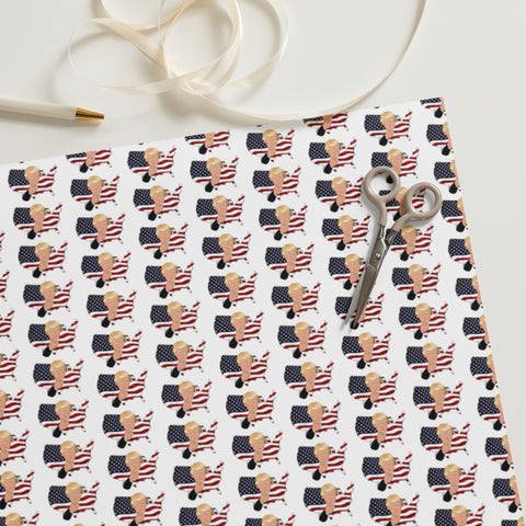 White Gift Wrapping Paper with Trump American Flag Design